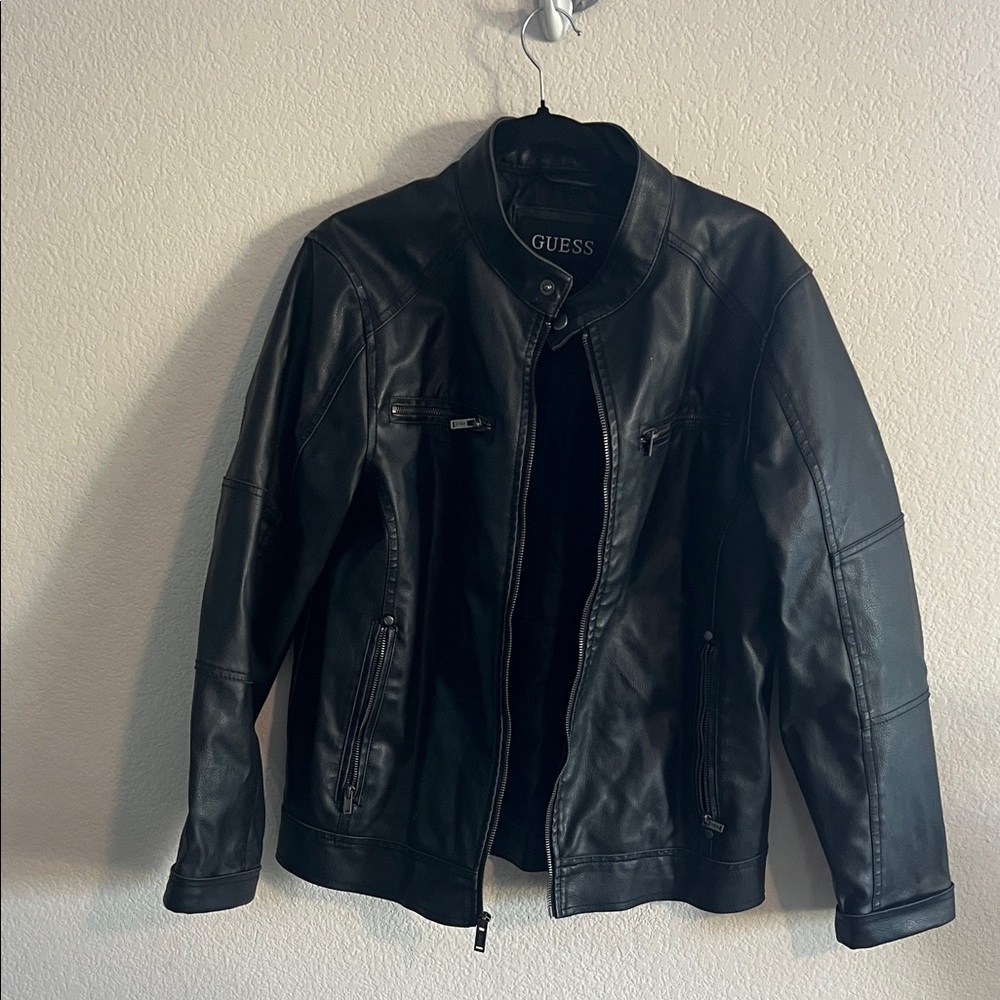 GUESS Men's Black Leather Jacket